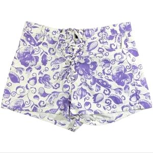 Missguided White With Purple Floral Pattern Denim Lace Up Shorts Size 6